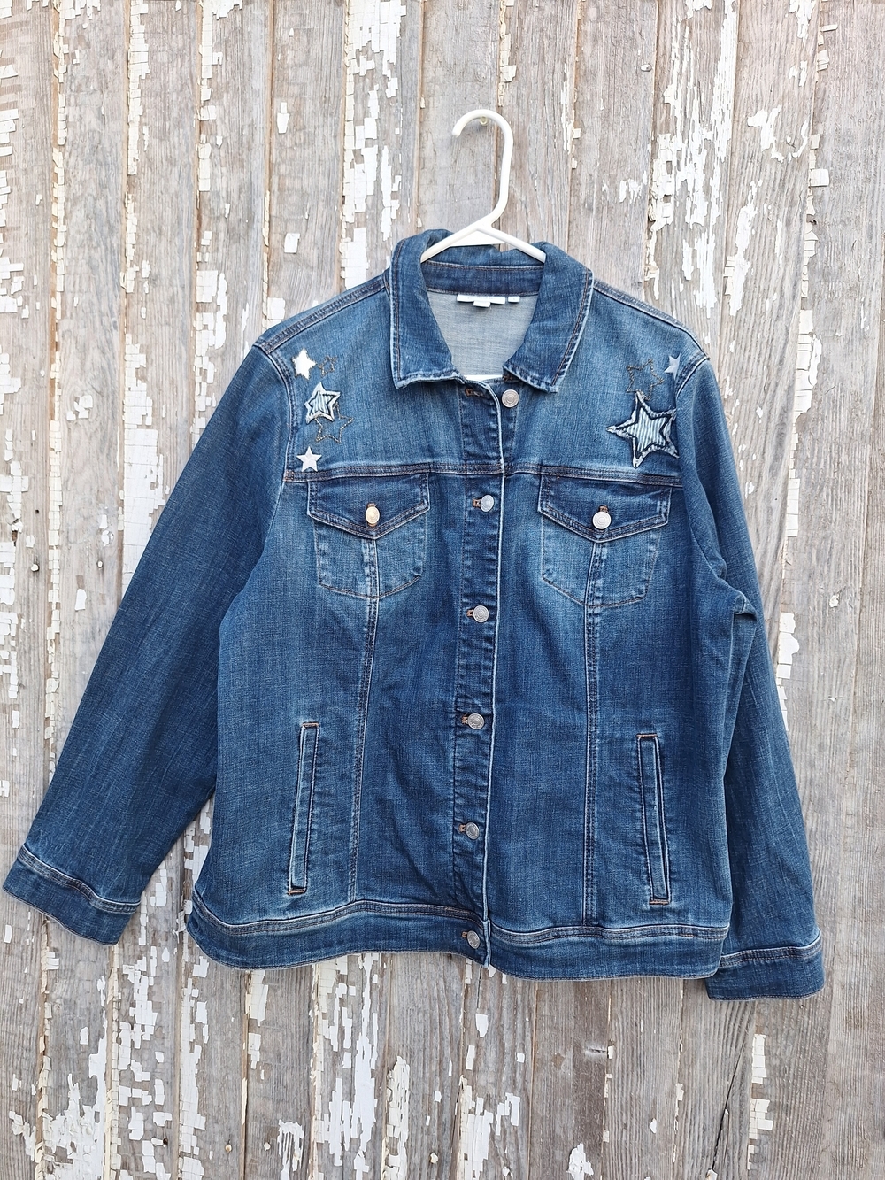 Chico's Blue Denim Jacket with Star Appliqué Size 3 XL